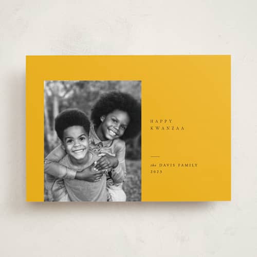 This is a lemon kwanzaa cards with standard by Robert and Stella called mod kwanzaa printing on recycled smooth signature in standard