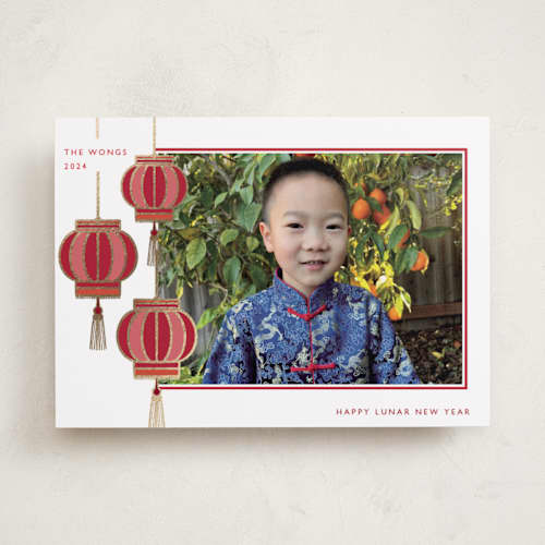 This is a moon chinese new year cards with foil pressed by Sejal Banker called goodluck lanterns printing on recycled smooth signature in standard