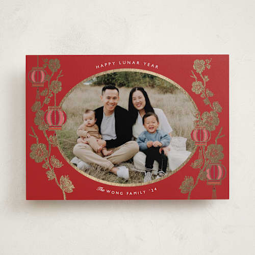 This is a ruby chinese new year cards with foil pressed by Sejal Banker called traditions printing on recycled smooth signature in standard