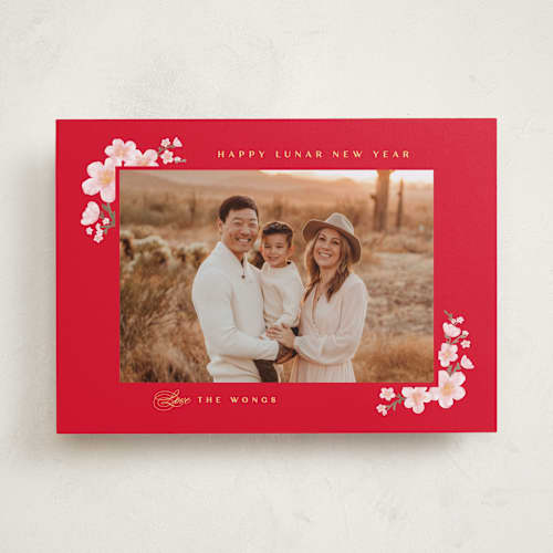 This is a scarlet chinese new year cards with standard by Creo Study called plum goodness printing on recycled smooth signature in standard