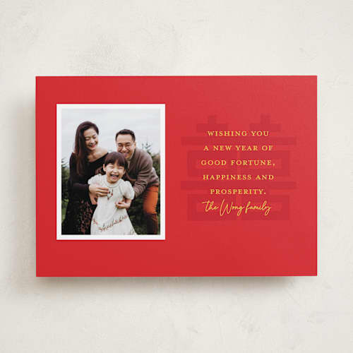 This is a scarlet chinese new year cards with standard by Alexandra Cohn called lunar new year wishes printing on recycled smooth signature in standard