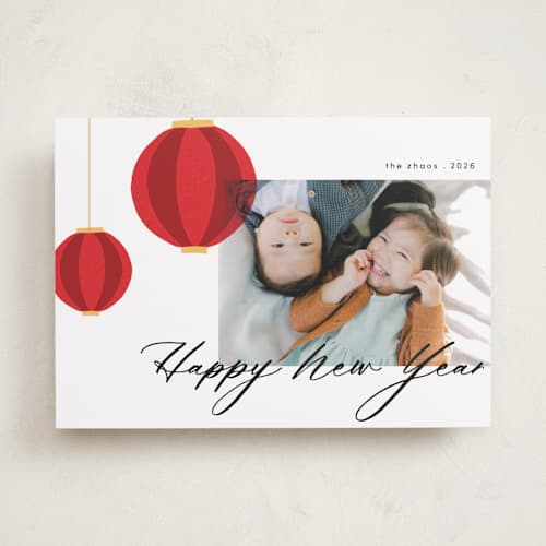 This is a noir chinese new year cards with standard by Morgan Kendall called lanterns printing on recycled smooth signature in standard