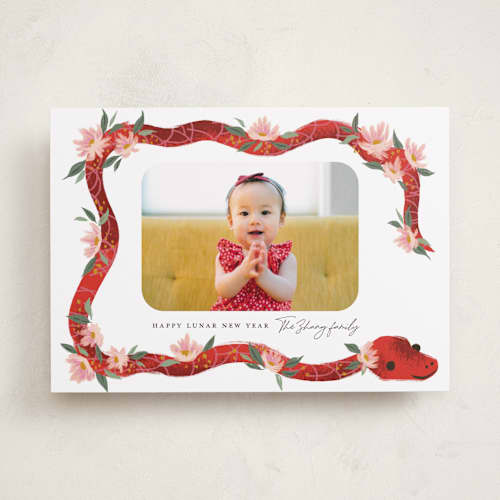 This is a blossom chinese new year cards with standard by Jackie Crawford called little new year snake printing on recycled smooth signature in standard
