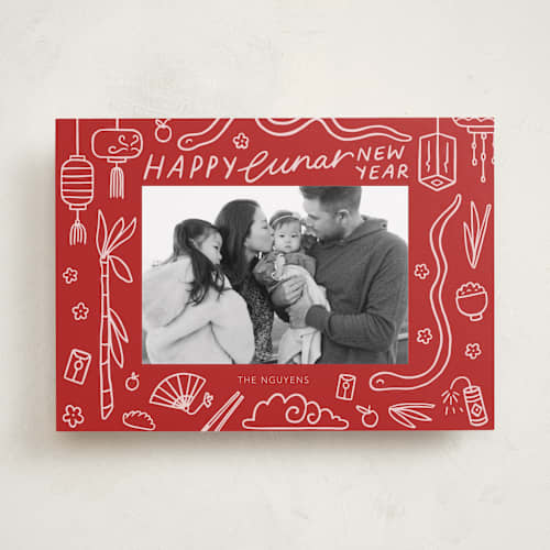 This is a jade chinese new year cards with standard by Abbigail Lim called lunar doodles printing on recycled smooth signature in standard
