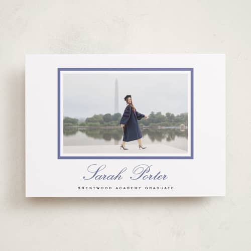 This is a indigo graduation announcements with standard by Sara Hicks Malone called longwood printing on recycled smooth signature in standard
