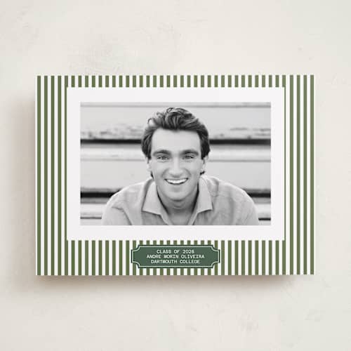 This is a pine graduation announcements with standard by Sherley Ferreira called stripes of success printing on recycled smooth signature in standard