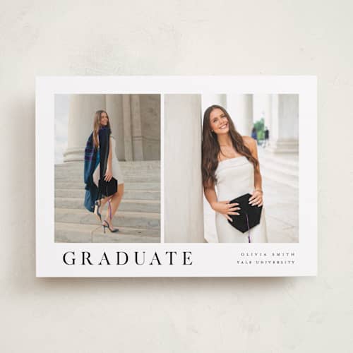 This is a silk graduation announcements with standard by Christy Hy Lee called clean duo printing on recycled smooth signature in standard