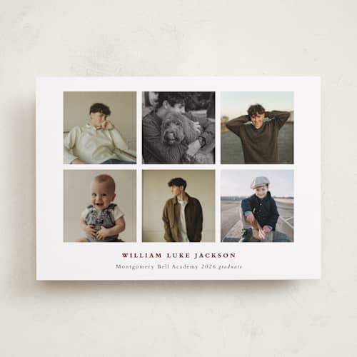 This is a burgundy graduation announcements with standard by Sara Hicks Malone called finley printing on recycled smooth signature in standard