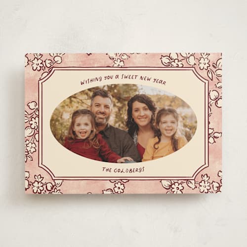This is a rose rosh hashanah cards with standard by Jenna Holcomb called pomegranate printing on recycled smooth signature in standard