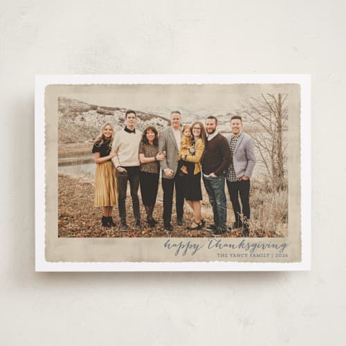This is a parchment thanksgiving cards invitations with standard by Kaydi Bishop called deckled merrier than ever printing on recycled smooth signature in standard