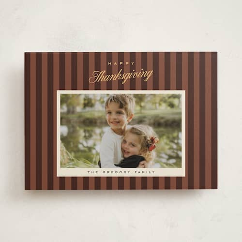This is a apple cider thanksgiving cards invitations with standard by Ekko Studio called autumn stripes printing on recycled smooth signature in standard
