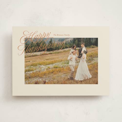 This is a salmon thanksgiving cards invitations with standard by Ellen Schlegelmilch called grand printing on recycled smooth signature in standard