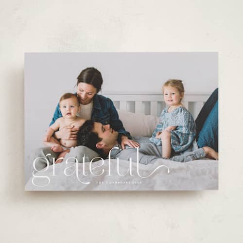 This is a pearl thanksgiving cards invitations with standard by Kristel called we are grateful printing on recycled smooth signature in standard