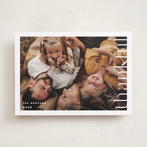 This is a milk thanksgiving cards invitations with standard by Liz Conley called thankful side printing on recycled smooth signature in standard