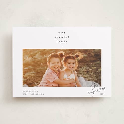 This is a ink thanksgiving cards invitations with standard by Blustery August called grateful hearts printing on recycled smooth signature in standard