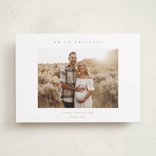 This is a snowdrop thanksgiving cards invitations with standard by Ani Somi called oh so grateful printing on recycled smooth signature in standard