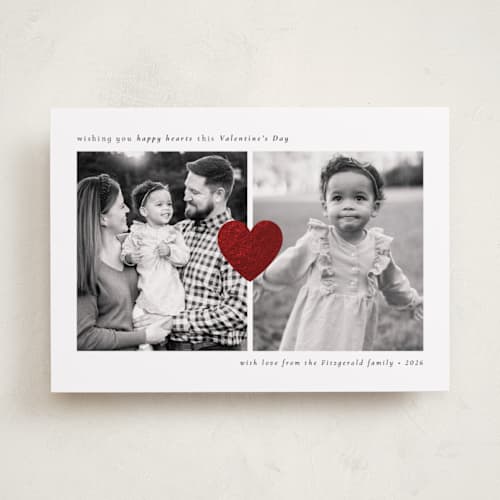 This is a sugar foil stamped valentine cards with foil pressed by Emily Sabol Goss called happy hearts shine printing on recycled smooth signature in standard