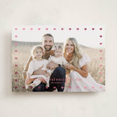 This is a bubblegum foil stamped valentine cards with foil pressed by Stacey Meacham called mini hearts frame printing on recycled smooth signature in standard