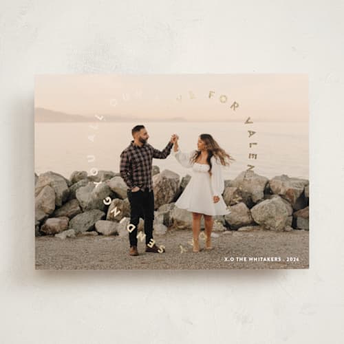 This is a vanilla foil stamped valentine cards with foil pressed by Gwen Bedat called love text printing on recycled smooth signature in standard