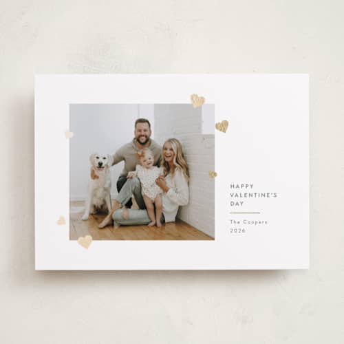 This is a sugar foil stamped valentine cards with foil pressed by Meggy Masters called small hearts printing on recycled smooth signature in standard