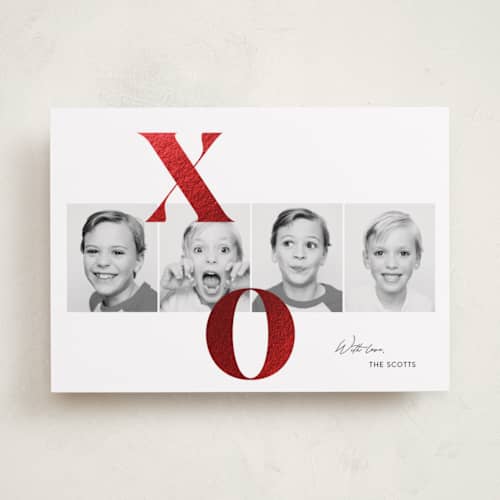 This is a paper foil stamped valentine cards with foil pressed by Christie Garcia called over and under printing on recycled smooth signature in standard