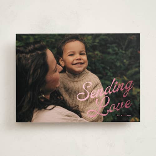 This is a raspberry foil stamped valentine cards with foil pressed by Vera Lim called on the side printing on recycled smooth signature in standard