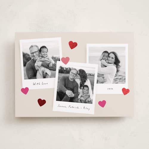 This is a marshmallow foil stamped valentine cards with foil pressed by Morgan Kendall called instamatic printing on recycled smooth signature in standard