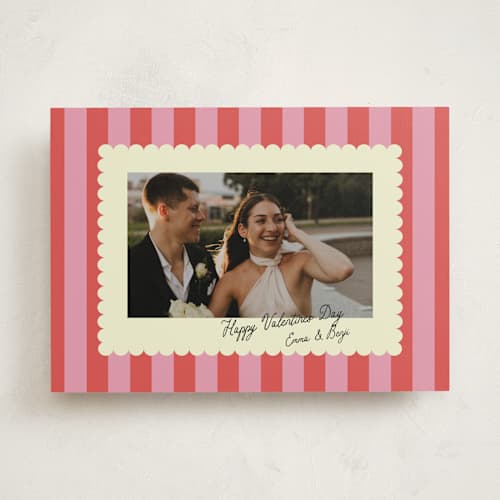 This is a raspberry valentines day with standard by Helena Vitto called nice stripes printing on recycled smooth signature in standard