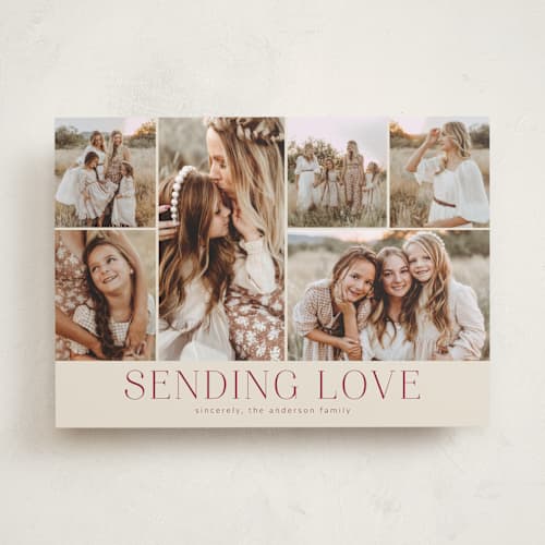 This is a burgundy valentines day with standard by Kimberly Morgan called holiday photo grid printing on recycled smooth signature in standard