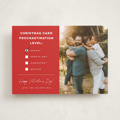 This is a poinsettia valentines day with standard by Erica Krystek called procrastination expert printing on recycled smooth signature in standard