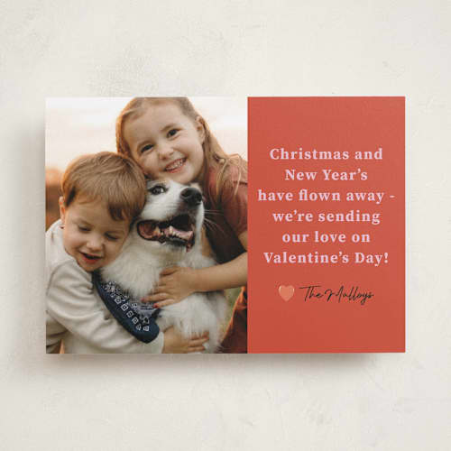 This is a persimmon valentines day with standard by Deborah Chou called flown away printing on recycled smooth signature in standard