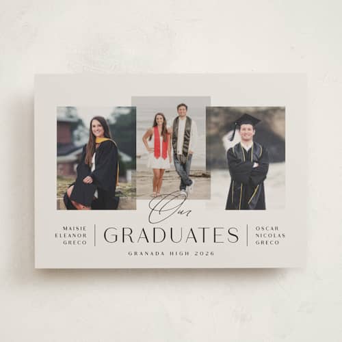 This is a clay graduation announcements with standard by Olivia Raufman called our grads printing on recycled smooth signature in standard