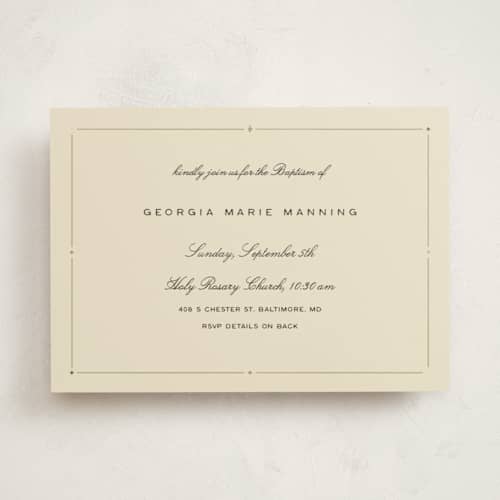 This is a willow baptism and christening announcements with foil pressed by Ani Somi called diamond printing on signature in standard