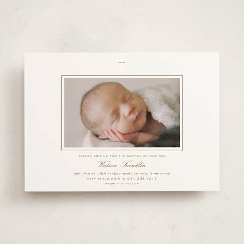 This is a cafe baptism and christening announcements with standard by Stacey Meacham called simply framed printing on signature in standard