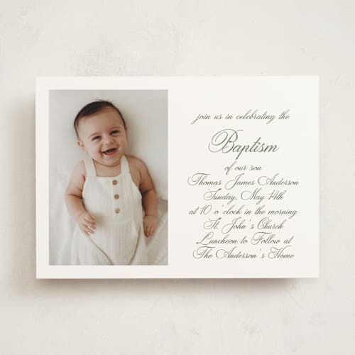 This is a fern baptism and christening announcements with standard by Megan Davis called walden printing on signature in standard