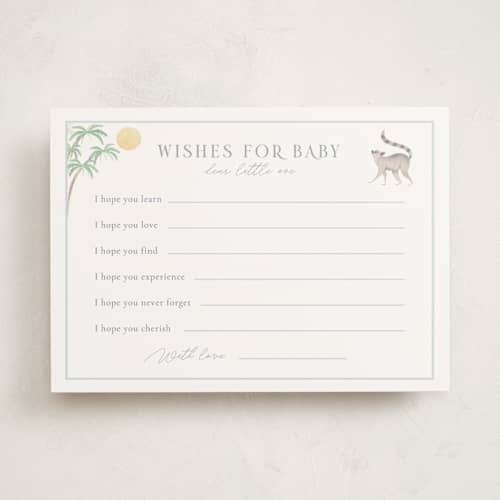 This is a sky blue baby shower activity cards with standard by Sabrin Deirani called africa printing on signature in standard
