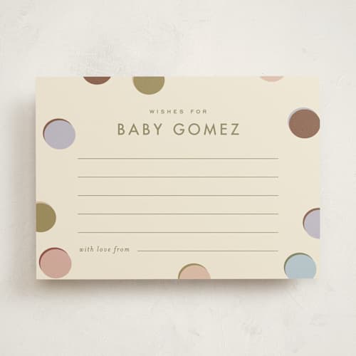 This is a muted baby shower activity cards with standard by Ellen Schlegelmilch called block letters printing on signature in standard