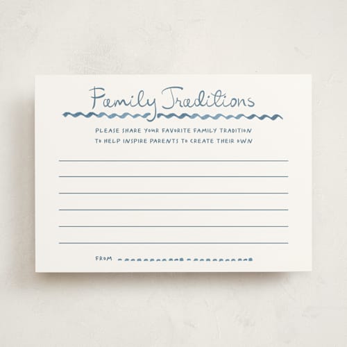 This is a baby blue baby shower game activity cards with standard by Claudia Orengo called letter box printing on signature in standard