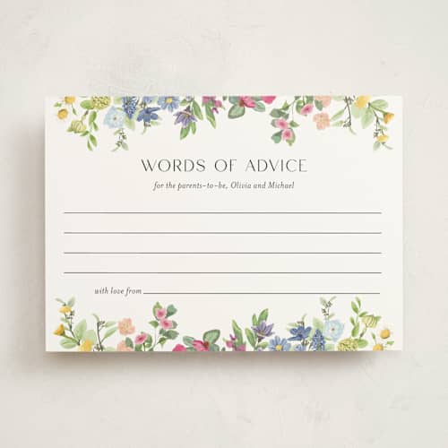 This is a cotton baby shower activity cards with standard by Susan Moyal called flower garden printing on signature in standard