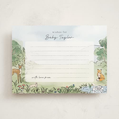 This is a forest baby shower activity cards with standard by Elly called a woodland adventure printing on signature in standard