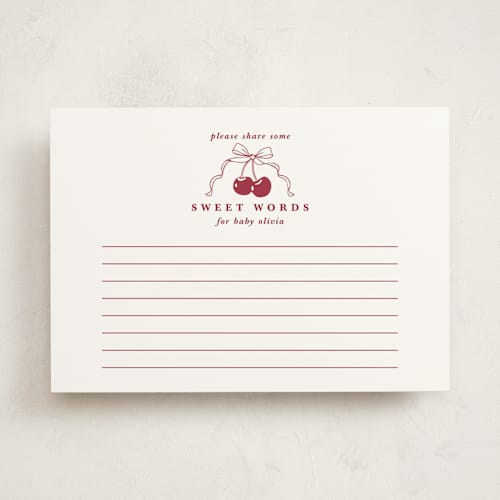 This is a bing cherry baby shower activity cards with standard by Charter Oaks Creative called classic cherries printing on signature in standard