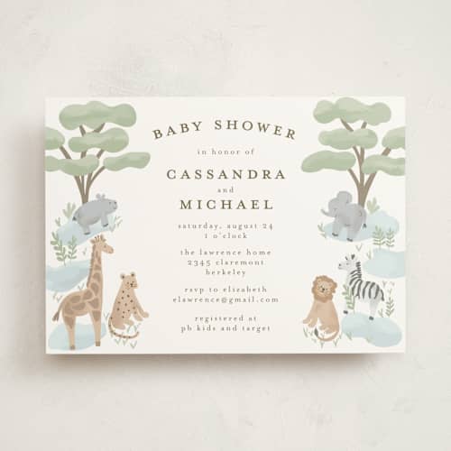 This is a air baby shower invitations with standard by Jennifer Holbrook called little animal world printing on signature in standard