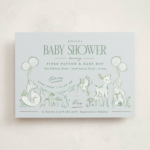 This is a bluebird baby shower invitations with standard by Julie Murray called woodland party printing on signature in standard