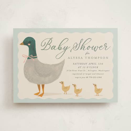 This is a pond baby shower invitations with standard by Karidy Walker called vintage ducklings printing on signature in standard