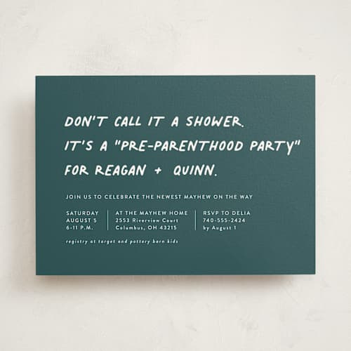 This is a jungle baby shower invitations with standard by Lea Delaveris called not a shower printing on signature in standard