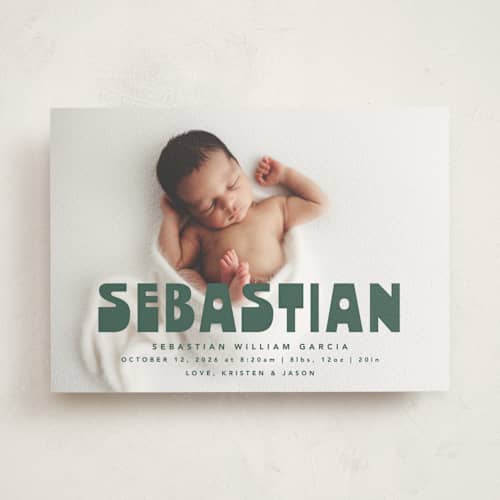 This is a forest birth announcements with standard by Anna Elder called boldly named printing on signature in standard