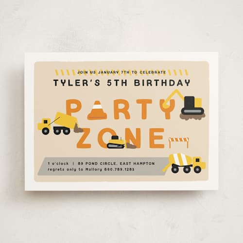 This is a lemon drop kids birthday invitations with standard by Nicole Senecal called party zone printing on signature in standard
