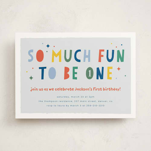 This is a dino kids birthday invitations with standard by Ashlee Townsend called one is so fun printing on signature in standard