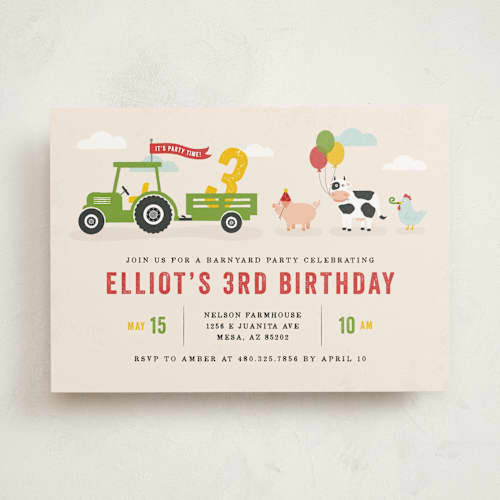 This is a cream kids birthday invitations with standard by Michelle Taylor called party parade printing on signature in standard