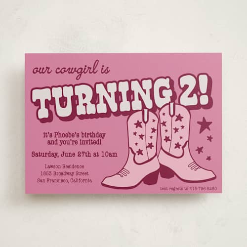 This is a cotton candy kids birthday invitations with standard by Wendy Taylor called little cowgirl printing on signature in standard
